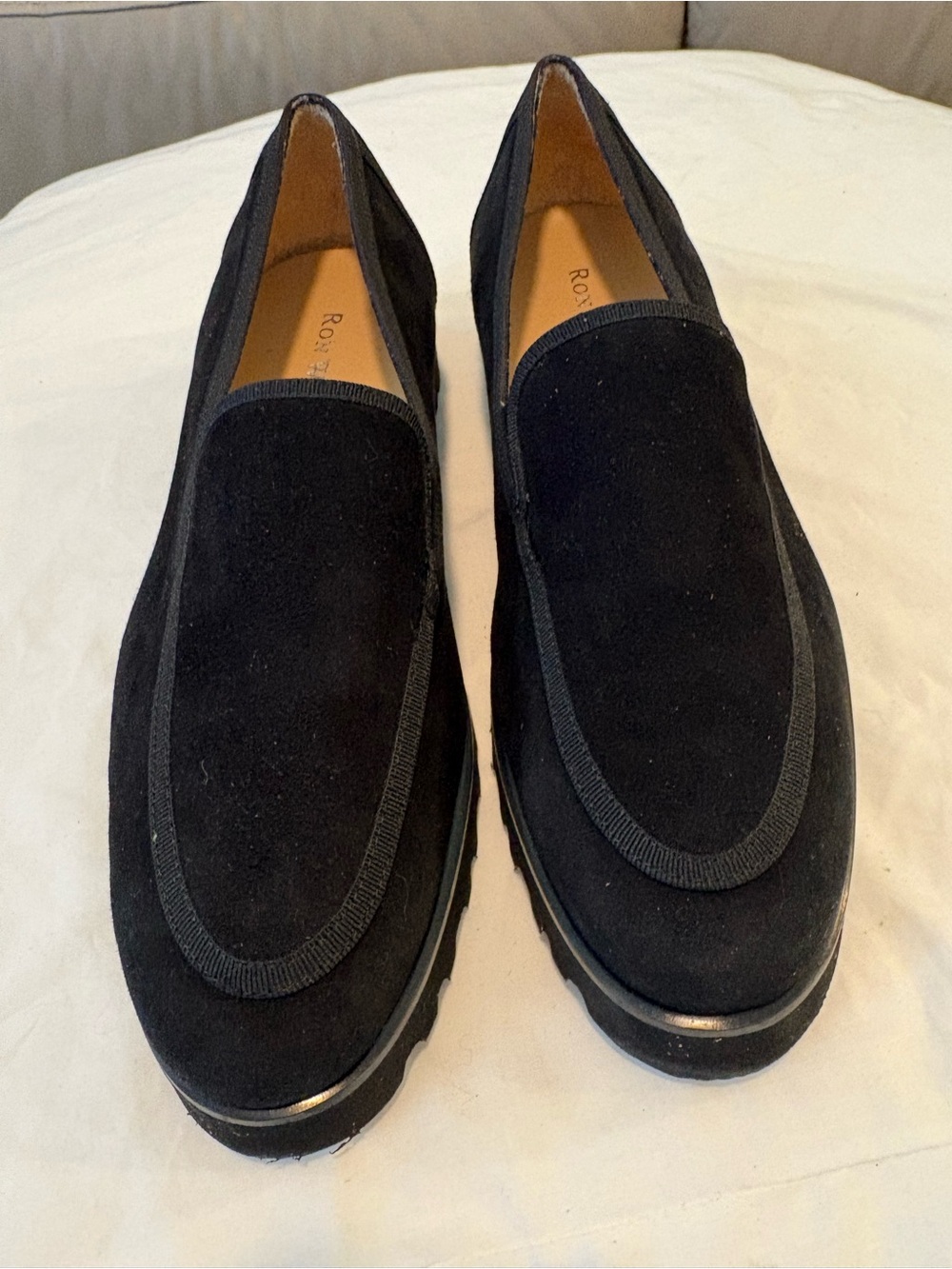 Ron White Black Cashmere Suede Slip-On Loafers Size 42 US 11